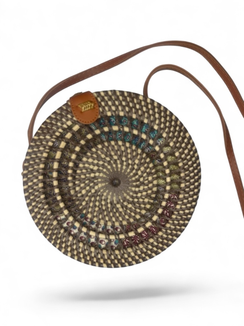 Rattan/Raffia Woven Round Crossbody Bag